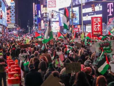 Thousands of pro-Palestinian demonstrators, part of a 'Flood Manhattan for Gaza' protest, march from Columbus Circle to Grand Central in New York City, on November 10, 2023.