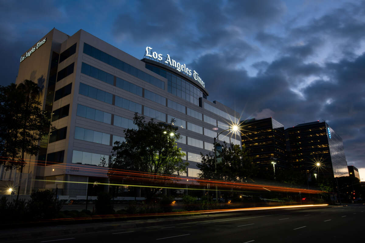 The Los Angeles Times building and newsroom along Imperial Highway on April 17, 2020, in El Segundo, California.