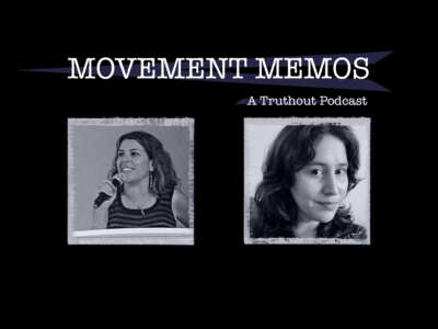 Movement Memos, a Truthout Podcast - banner featuring guest Rana Barakat and host Kelly Hayes
