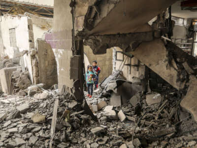 A view of the damage while the Israeli attacks continue in Rafah, Gaza, on December 14, 2023.