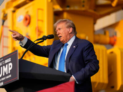 Former President Donald Trump speaks during his event at Trendsetter Engineering on November 2, 2023, in Houston, Texas.
