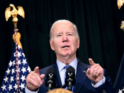 President Joe Biden delivers remarks on the release of hostages from Gaza, in Nantucket, Massachusetts, on November 26, 2023.