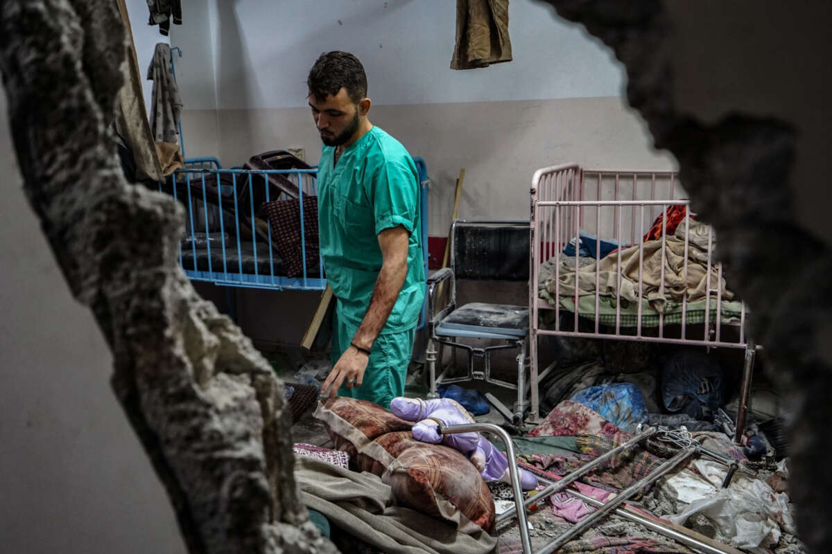 A view of damage after the Israeli army hit the pediatric department of Nasser Hospital in Gaza's Khan Younis city on December 17, 2023.