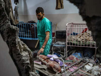 A view of damage after the Israeli army hit the pediatric department of Nasser Hospital in Gaza's Khan Younis city on December 17, 2023.