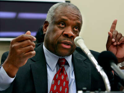 Supreme Court Justice Clarence Thomas testifies before the House Financial Services and General Government Subcommittee on Capitol Hill on March 8, 2007, in Washington, D.C.