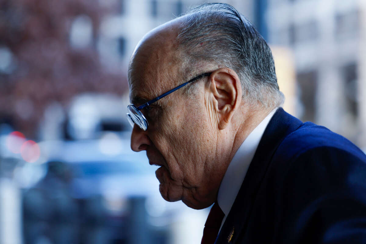 Rudy Giuliani, the former personal lawyer for former President Donald Trump, arrives to the E. Barrett Prettyman U.S. District Courthouse on December 15, 2023, in Washington, D.C.