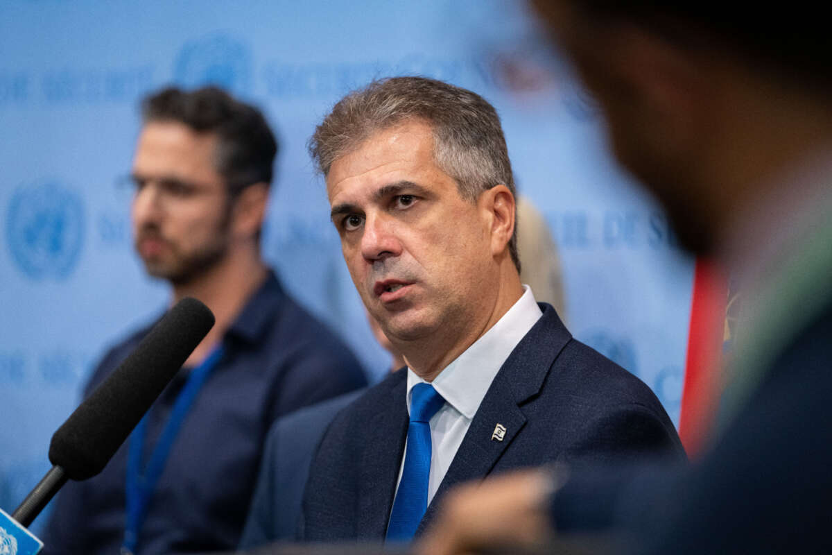 Israel's Foreign Affairs Minister Eli Cohen, seen at the United Nations Headquarters on October 24, 2023, has called the UN's criticism of Israel's genocidal war "a disgrace to the organization and the international community.”