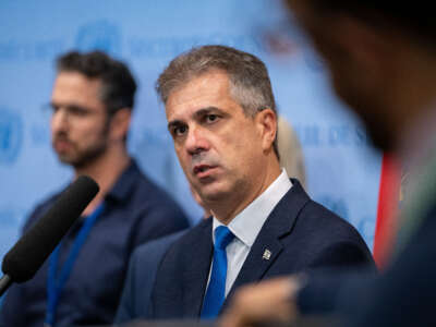 Israel's Foreign Affairs Minister Eli Cohen, seen at the United Nations Headquarters on October 24, 2023, has called the UN's criticism of Israel's genocidal war "a disgrace to the organization and the international community.”