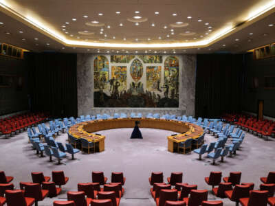 The empty Security Council Chamber is pictured at United Nations headquarters in New York City on December 20, 2023.