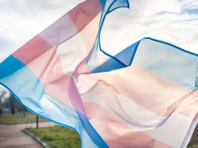 Transgender flag waving over sunny day