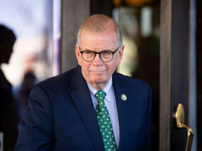 Rep. Tim Walberg leaves the House Republican Conference caucus meeting at the Capitol Hill Club in Washington, D.C., on November 29, 2023.