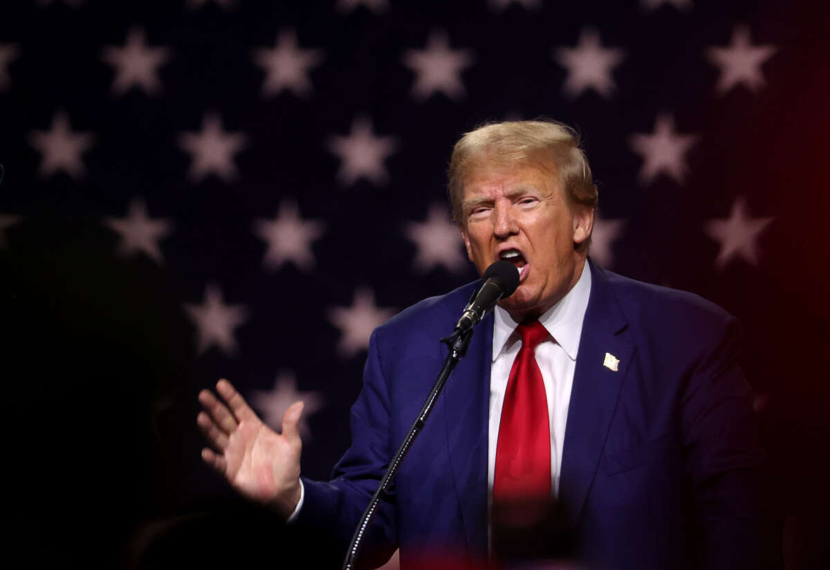 Former President Donald Trump delivers remarks during a campaign rally at the Reno-Sparks Convention Center on December 17, 2023, in Reno, Nevada.