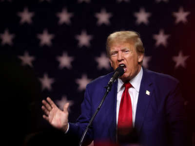 Former President Donald Trump delivers remarks during a campaign rally at the Reno-Sparks Convention Center on December 17, 2023, in Reno, Nevada.