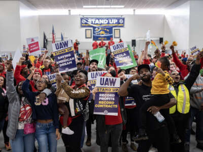 UAW members attend a rally in support of the strike at the UAW Local 551 hall on the South Side on October 7, 2023, in Chicago, Illinois.