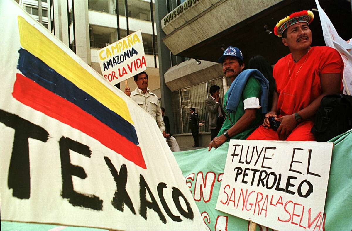 Indigenous Ecuadorians and environmental activists rally in Quito, Ecuador