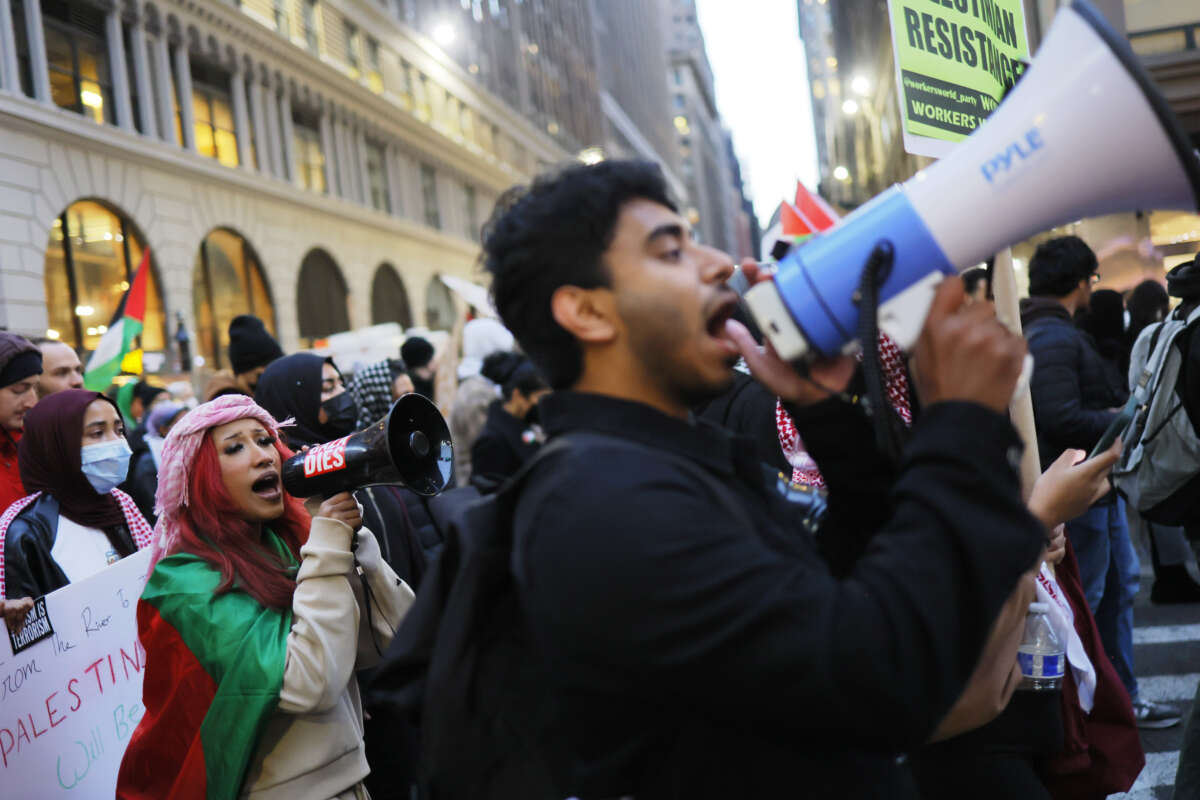 Protesters participate in a Global Strike for Gaza on December 18, 2023, in New York City.