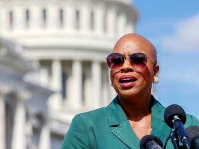 Rep. Ayanna Pressley speaks during a press conference on Capitol Hill on September 29, 2022, in Washington, D.C.