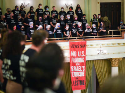 Jewish Voice for Peace activists shut down the California State Capitol in Sacramento on January 3, 2023.