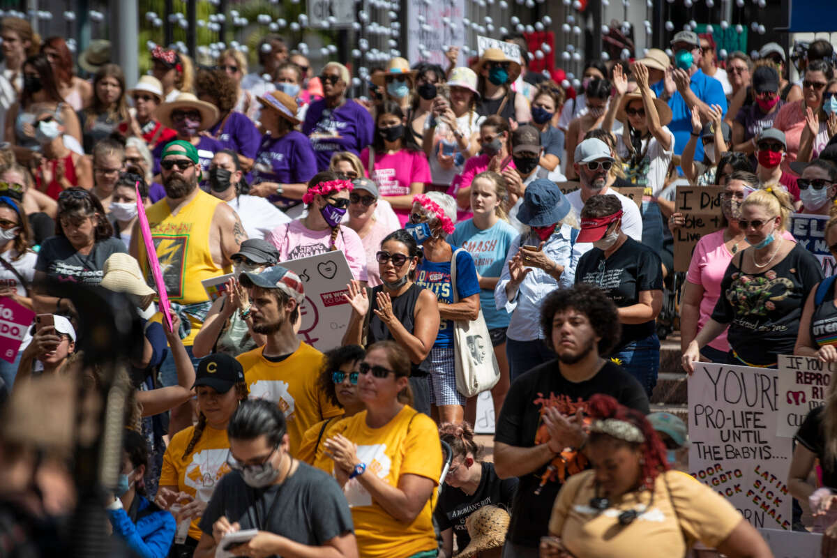 More than one thousand showed up to protest the Florida Legislature's plan to limit abortion rights with a plan that mirrors the abortion restrictions passed in Texas during the March for Abortion Access in Orlando, Florida, on October 2, 2021.