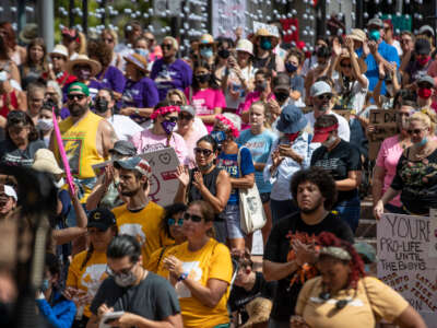 More than one thousand showed up to protest the Florida Legislature's plan to limit abortion rights with a plan that mirrors the abortion restrictions passed in Texas during the March for Abortion Access in Orlando, Florida, on October 2, 2021.