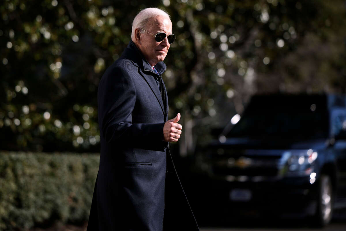 President Joe Biden leaves the White House before boarding Marine One on the South Lawn on January 5, 2024, in Washington, D.C.