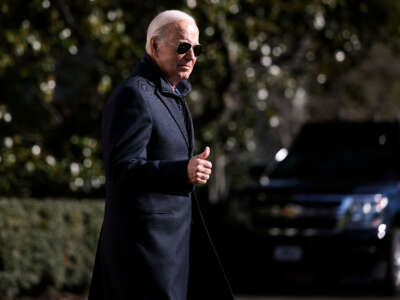 President Joe Biden leaves the White House before boarding Marine One on the South Lawn on January 5, 2024, in Washington, D.C.