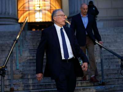 Former NRA Leader Wayne LaPierre leaves New York State Supreme Court after the first day of his civil trial on January 8, 2024, in New York City.