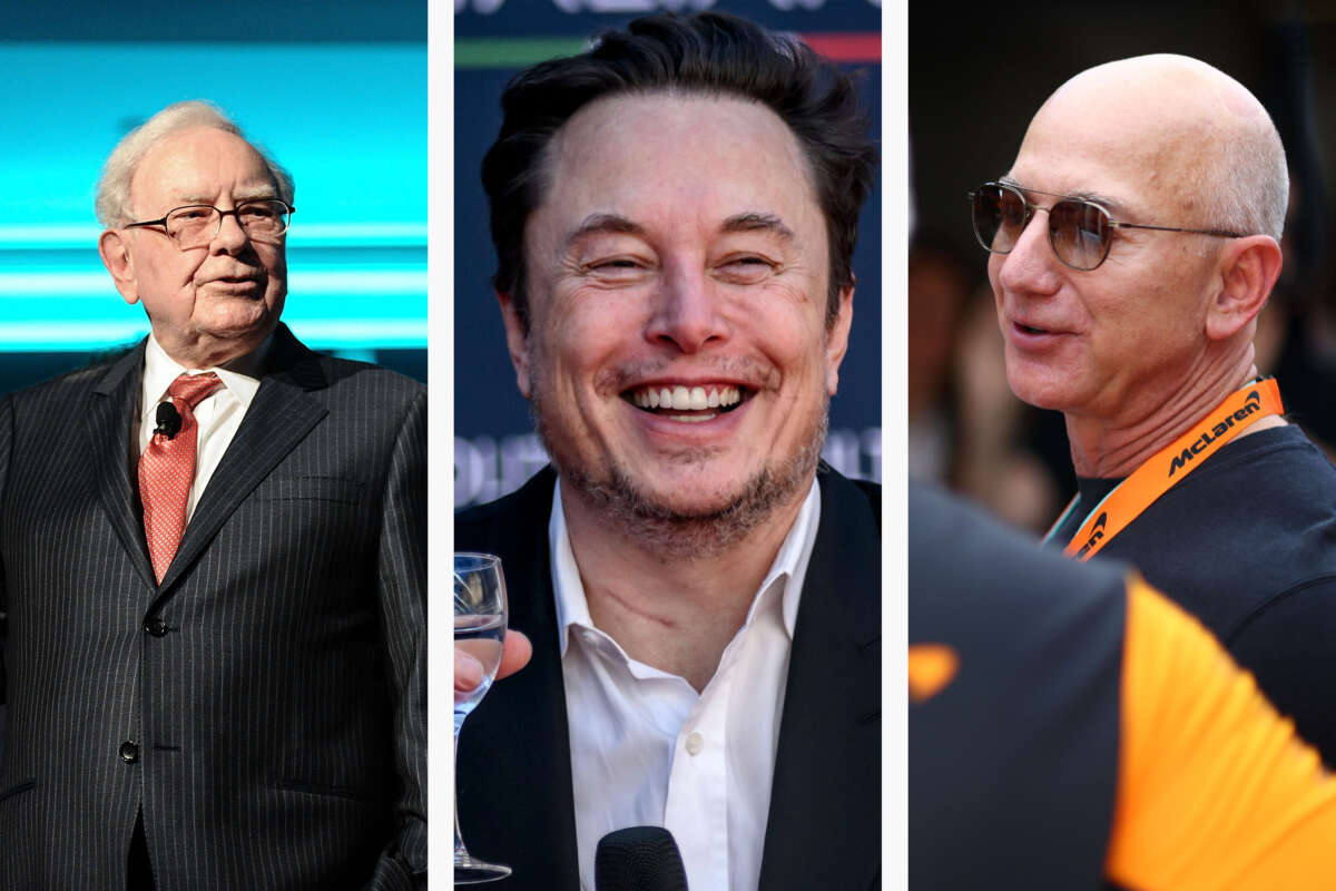 From left: Warren Buffett, Elon Musk and Jeff Bezos are among the five richest men in the world.