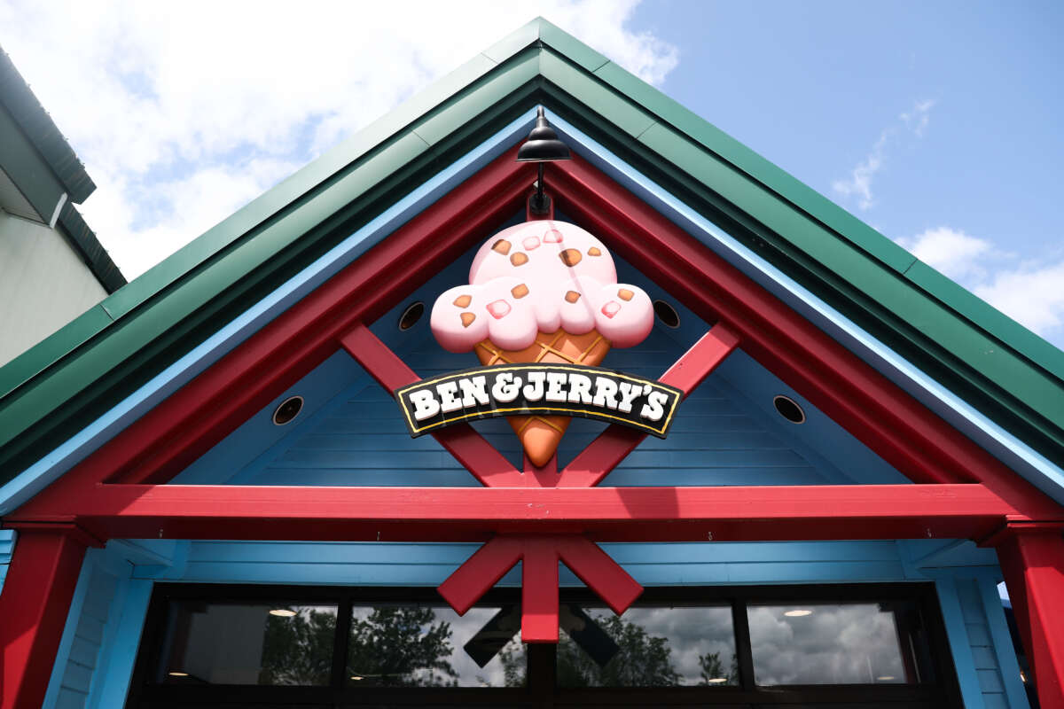 Ben & Jerry's logo is seen at a factory in Waterbury, Vermont, on June 19, 2023.