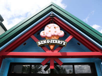 Ben & Jerry's logo is seen at a factory in Waterbury, Vermont, on June 19, 2023.