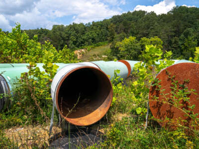 Segments of the partially constructed Mountain Valley Pipeline are pictured on August 26, 2022, in Greenville, West Virginia.