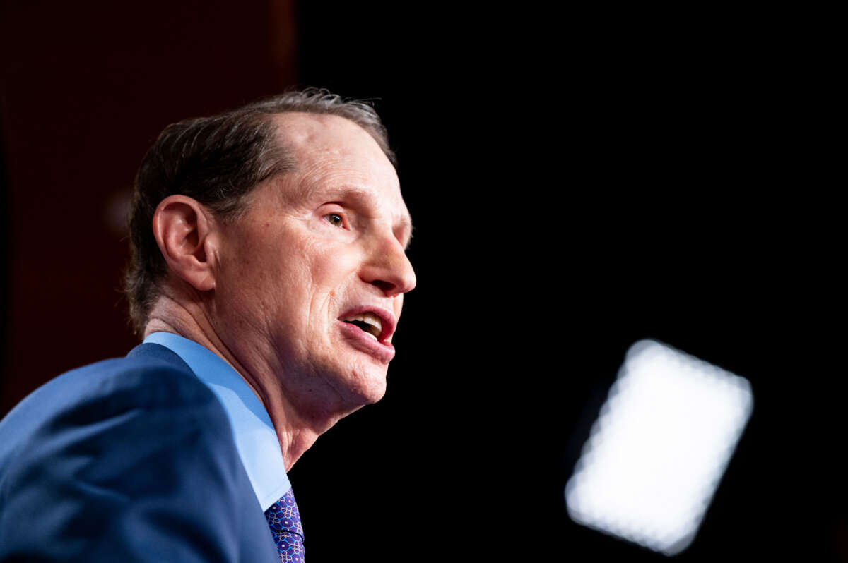 Sen. Ron Wyden speaks during the news conference in the Capitol on July 14, 2021.