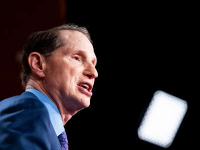 Sen. Ron Wyden speaks during the news conference in the Capitol on July 14, 2021.