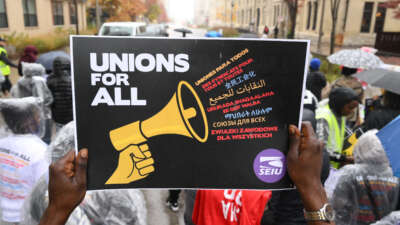 Wisconsin workers and union members discuss the need for unions for all at a roundtable discussion on October 25, 2022, in Milwaukee, Wisconsin.