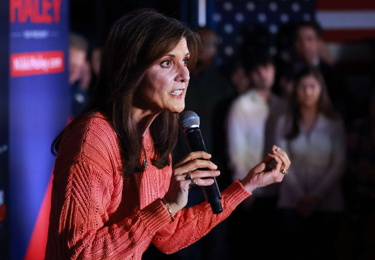 Republican presidential candidate, former U.N. Ambassador Nikki Haley, speaks during a rally at the Franklin VFW on January 22, 2024, in Franklin, New Hampshire.