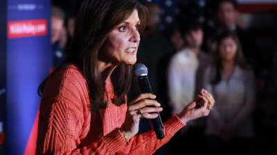 Republican presidential candidate, former U.N. Ambassador Nikki Haley, speaks during a rally at the Franklin VFW on January 22, 2024, in Franklin, New Hampshire.