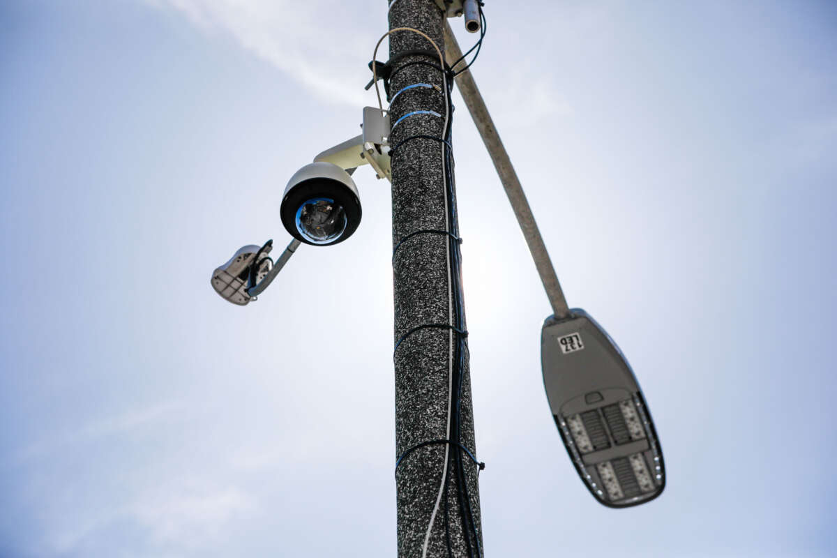 A security camera is seen on top of a pole on McAllister and Larkin Streets in San Francisco, California, on May 13, 2019.