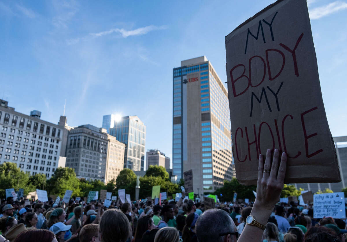 Abortion rights activists protest in downtown Nashville, Tennessee, on June 24, 2022.