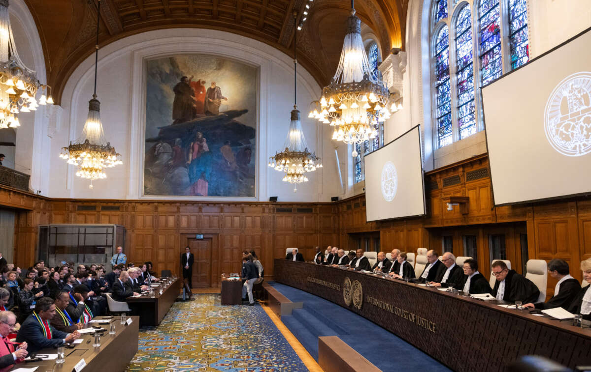 The International Court of Justice delivers an order on South Africa's genocide case against Israel on January 26, 2024, in The Hague, Netherlands.