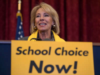 Then-Education Secretary Betsy DeVos during a National School Choice Week rally in Russell Building