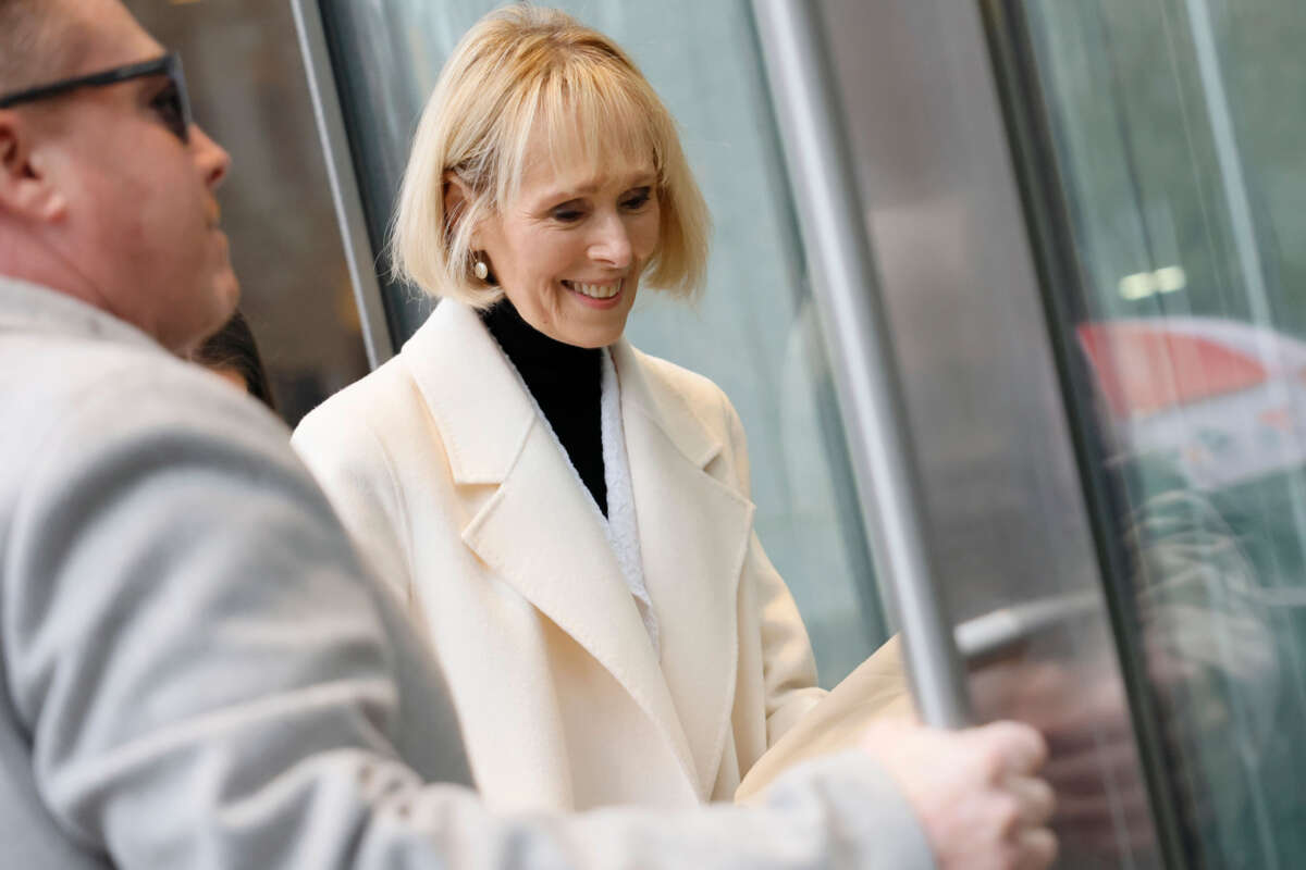 E. Jean Carroll arrives for her civil defamation trial against former President Donald Trump at Manhattan Federal Court on January 26, 2024, in New York City.