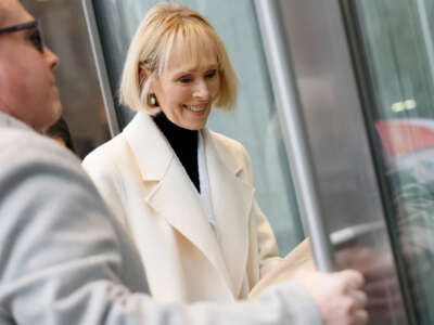 E. Jean Carroll arrives for her civil defamation trial against former President Donald Trump at Manhattan Federal Court on January 26, 2024, in New York City.