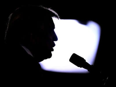 Former President Donald Trump speaks during a campaign event at Big League Dreams Las Vegas on January 27, 2024, in Las Vegas, Nevada.