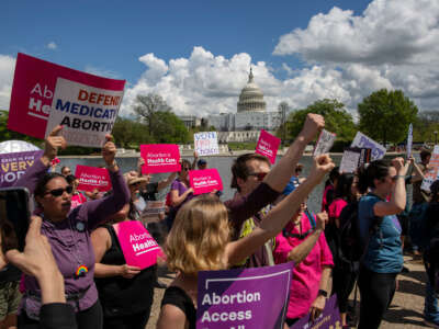 Abortion rights activists rally outside the Supreme Court in Washington, D.C., on April 15, 2023.