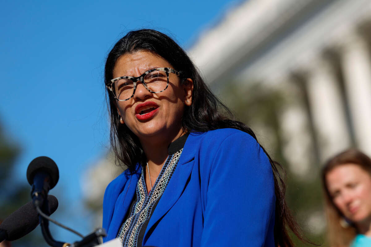 Rep. Rashida Tlaib speaks at a news conference outside the U.S. Capitol Building on September 19, 2023, in Washington, D.C.
