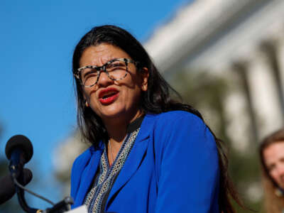 Rep. Rashida Tlaib speaks at a news conference outside the U.S. Capitol Building on September 19, 2023, in Washington, D.C.