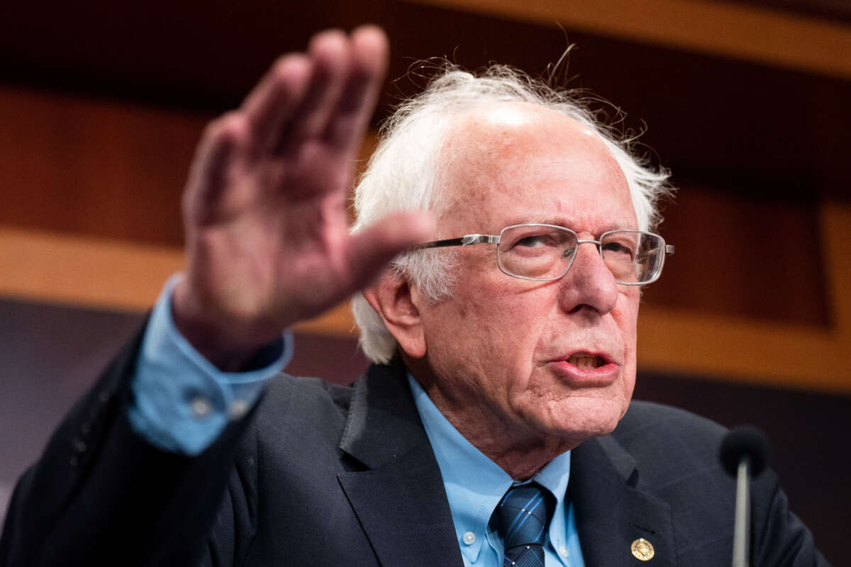 Sen. Bernie Sanders holds a news conference in the Capitol on January 25, 2024.