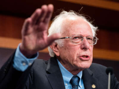 Sen. Bernie Sanders holds a news conference in the Capitol on January 25, 2024.