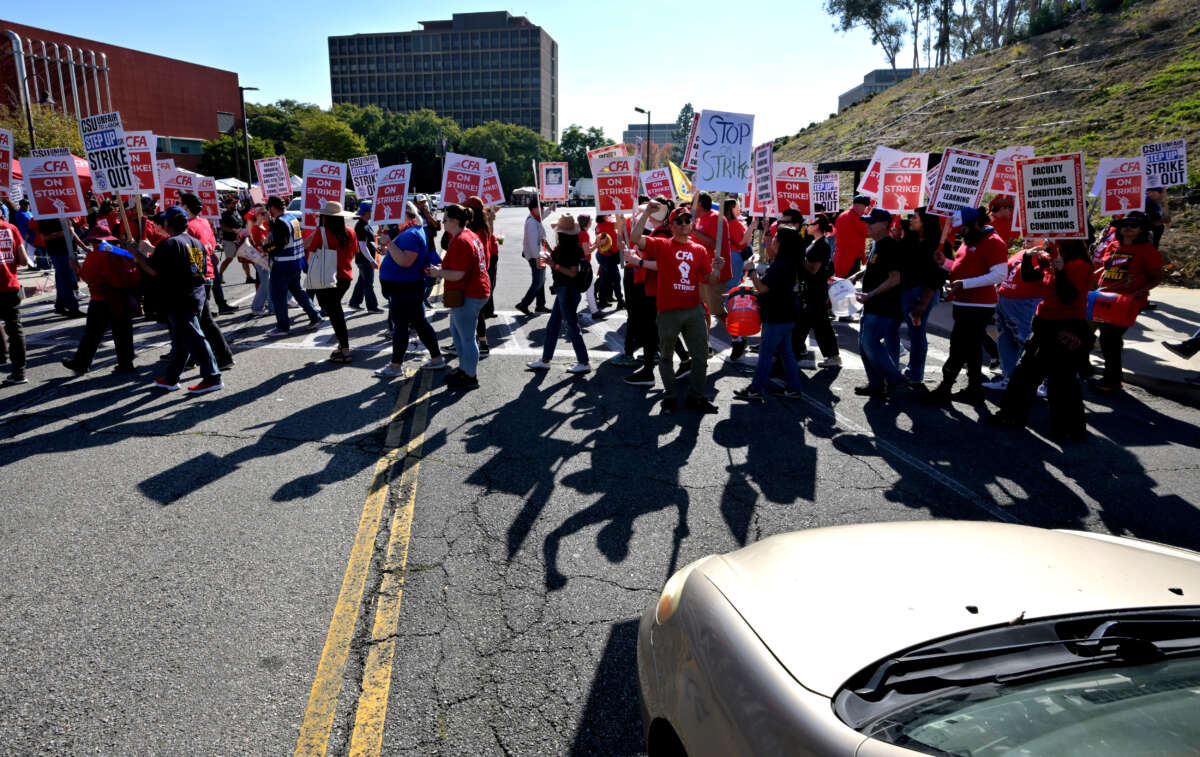 The California Faculty Association's week of strikes continues at the Cal State LA campus in Los Angeles, California, on December 6, 2023.