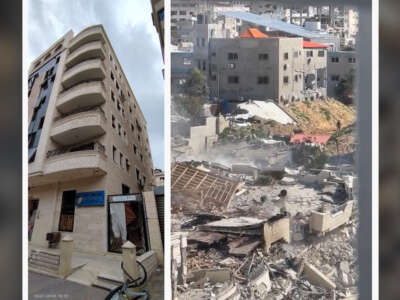 Photos shared by Belgium's foreign affairs minister show the destroyed office building that housed the Belgian Agency for Development Cooperation in the Gaza Strip, on February 1, 2024.
